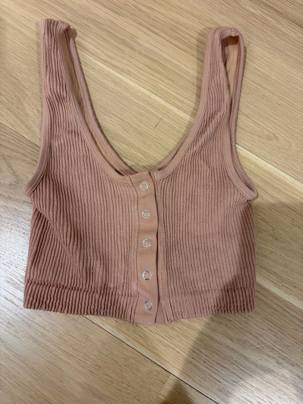 aerie Ribbed Snap-Front Tank Top in Dusty Rose